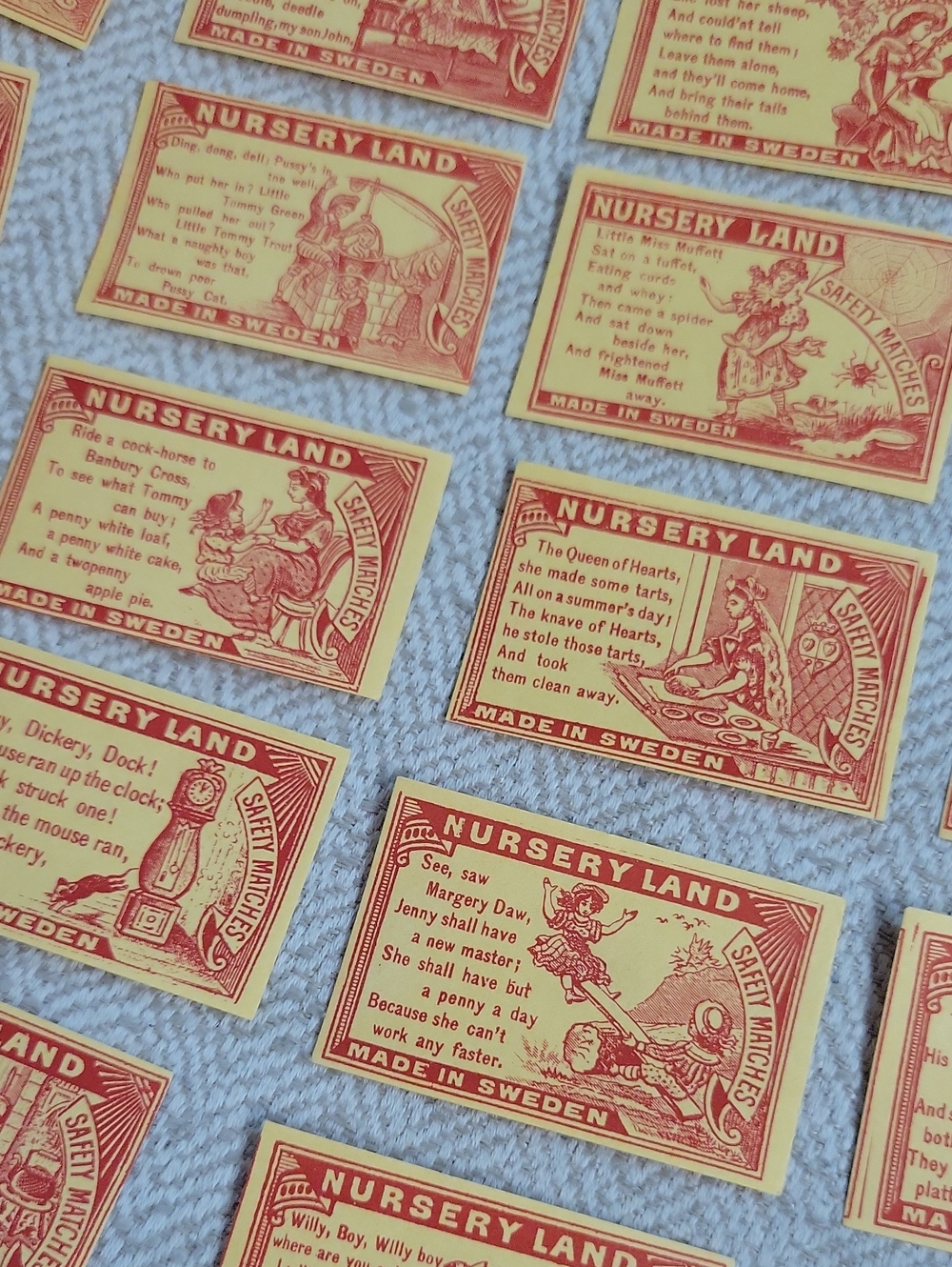 1920's Vintage Nursery Land Swedish Matchbox Labels, Full Thematic Set Of 30